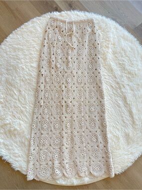 Solitaire Cream Crochet Maxi Skirt with Drawstring Waist